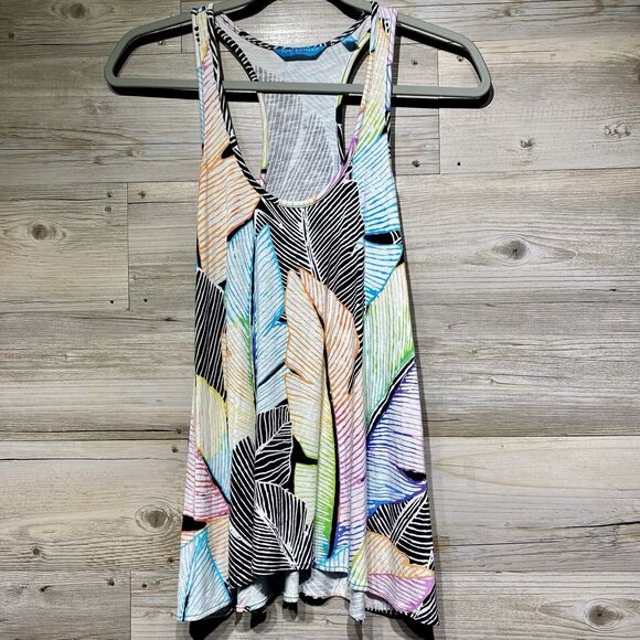 Tori Richard Honolulu Tank Top Racerback Size XXS Relaxed Bright Tropical Leaf - Picture 1 of 8